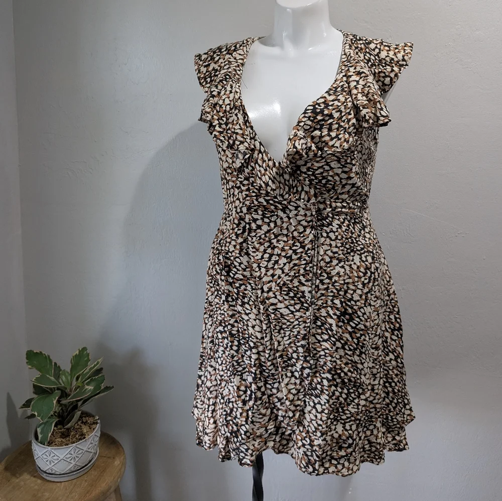 Free People French Quarter Mini Wrap dress cheetah print‎ size L